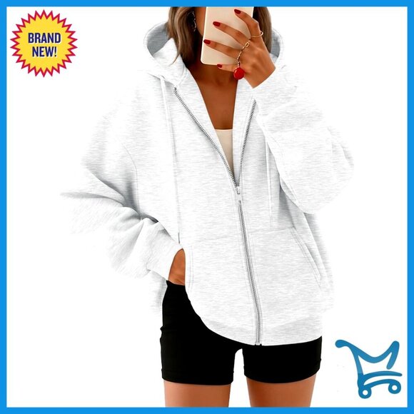 Tops - Oversized Zip Up Hoodie Y2K Chic Pullover Sweatshirt Loose Fit Casual Wear